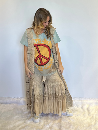 Jaded Gypsy Forever Timeless Vest Duster boho long beige 100% cotton with artisan lace detailing and relaxed layering fit