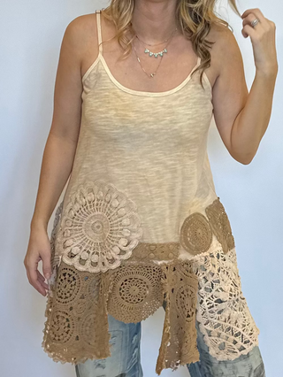 Jaded Gypsy Squared Away boho crochet cotton Tank Top with relaxed fit and lightweight layering design