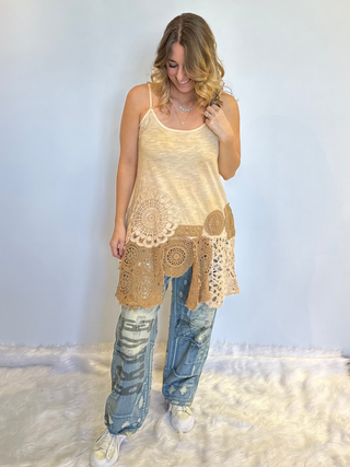 Jaded Gypsy Squared Away boho crochet cotton Tank Top with relaxed fit and lightweight layering design