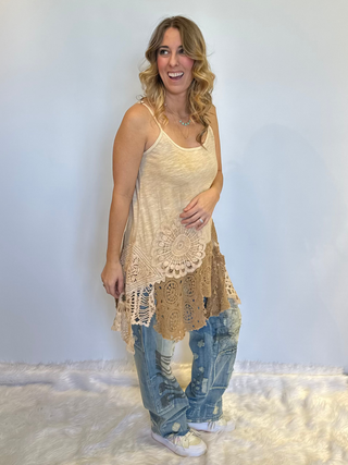 Jaded Gypsy Squared Away boho crochet cotton Tank Top with relaxed fit and lightweight layering design