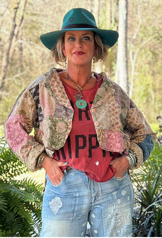 Jaded Gypsy Midnight Garden Crop Jacket with relaxed boho fit and artisanal detailing