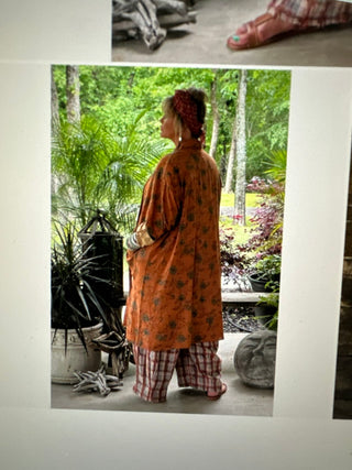 Rust colored one-size Jaded Gypsy Cottage Meadow Duster featuring a flowing silhouette and bohemian design