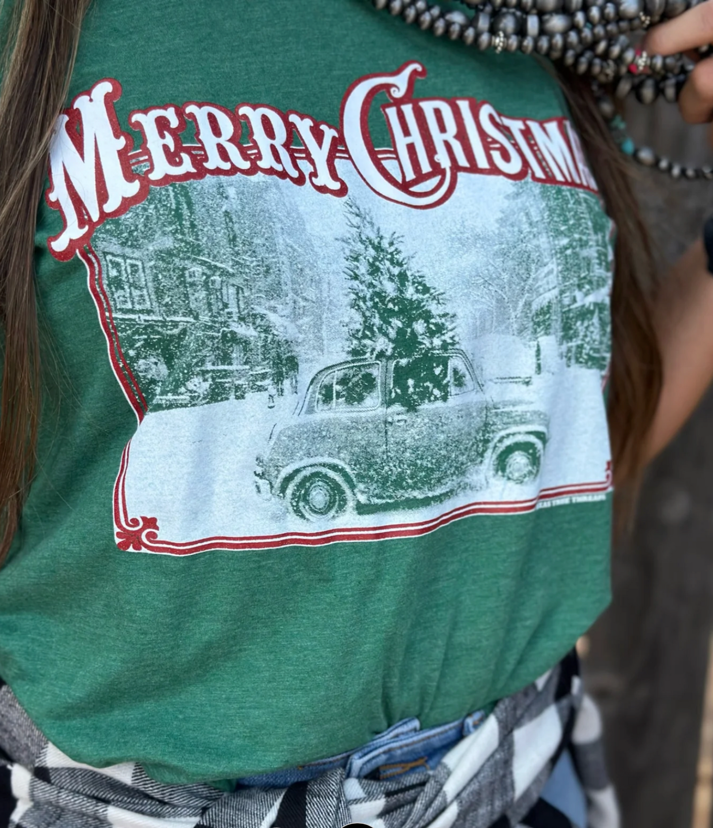 Merry Christmas vintage car and tree Christmas Graphic Tee