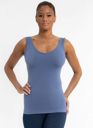 Classic V-Neck/Scoop with a Ribbed Texture Reversible Tank - White Lily Boutique