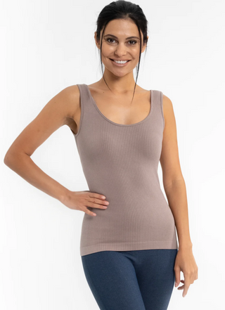 Classic V-Neck/Scoop with a Ribbed Texture Reversible Tank - White Lily Boutique