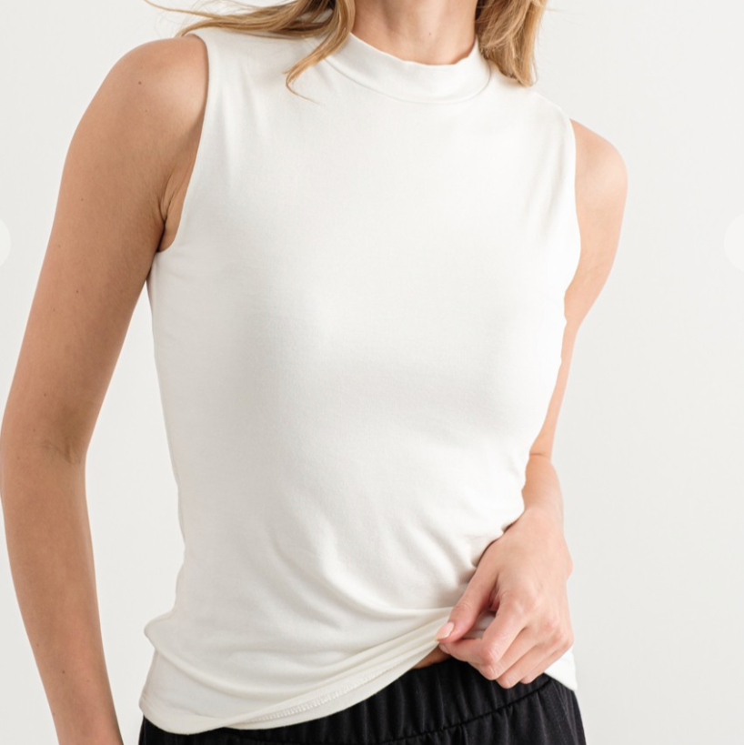 White high neck soft cotton muscle tank top