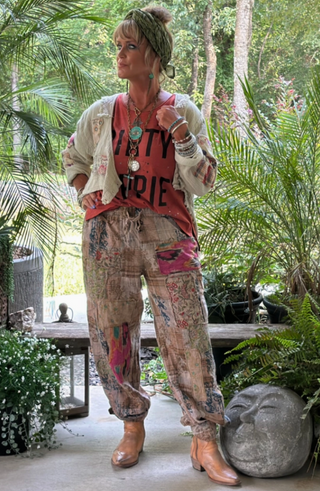 Jaded Gypsy Arms Length Wide-leg pants with relaxed boho drape and easy elastic waist