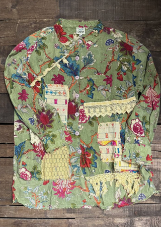 Jaded Gypsy Star Gazing Top - Boho Floral Patchwork Cotton Blouse