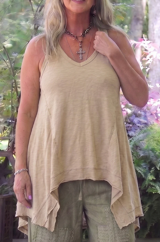 Jaded Gypsy Beyond The Moon Cotton Racerback Tank | Artisanal Oatmeal Neutral