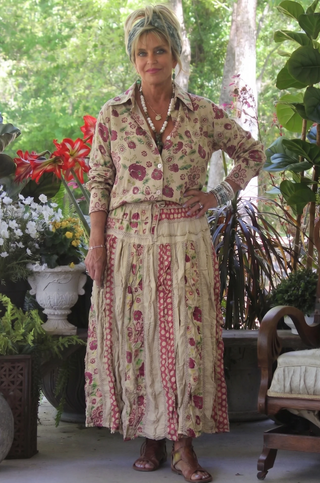 Jaded Gypsy Garden Day Dream | Artisanal Tiered Cotton Midi Skirt