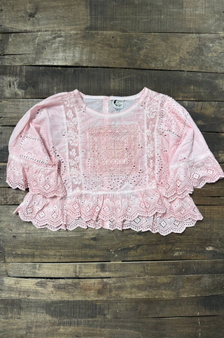 Jaded Gypsy Softly Worn Eyelet Top - Rose