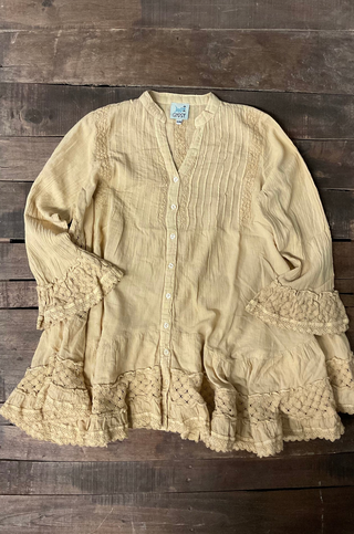 Jaded Gypsy Sunset Horizon Lace Tunic Top | Oatmeal Cotton Couture