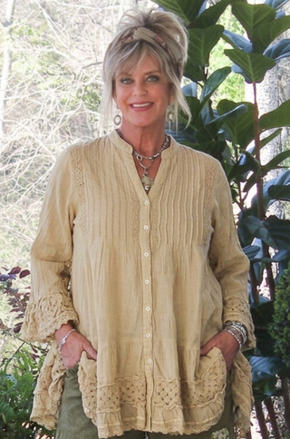Jaded Gypsy Sunset Horizon Lace Tunic Top | Oatmeal Cotton Couture