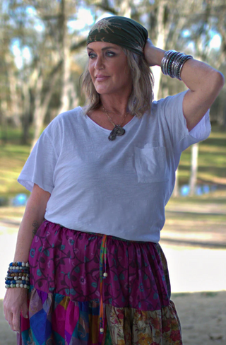 Jaded Gypsy Moon Dance Tee V-Neck - Parchment