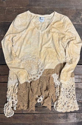 The Squared Away Lace Crochet Top in Oatmeal by Jaded Gypsy
