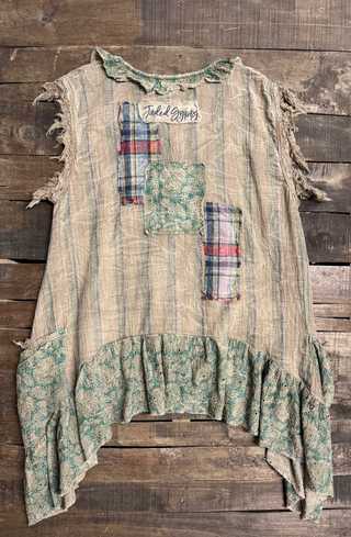 Jaded Gypsy HONEYDEW Artisanal Floral Patchwork RUFFLE TANK