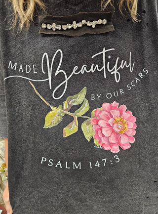 Made Beautiful By Our Scars Tattered Tee by A Rare Bird