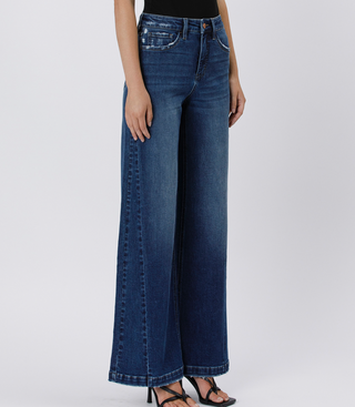 High Rise Waist Slightly Distressed Detail Tummy Control Jean - White Lily Boutique