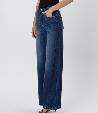 High Rise Waist Slightly Distressed Detail Tummy Control Jean - White Lily Boutique