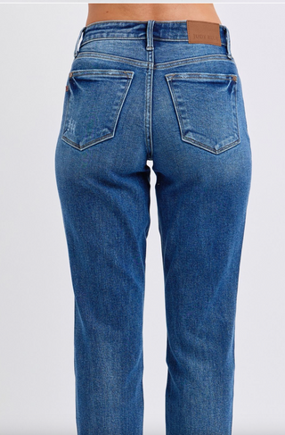 Judy Blue Mid Rise Vintage Wash Boyfriend w Cuff - White Lily Boutique