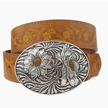 Sunflower Buckle with Vintage Floral Tooled Belt