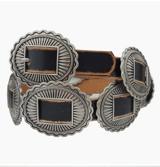 Western Genuine Distressed Leather Belt with Packed Concho - White Lily Boutique