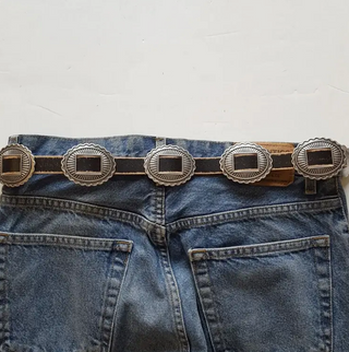 Western Genuine Distressed Leather Belt with Packed Concho - White Lily Boutique
