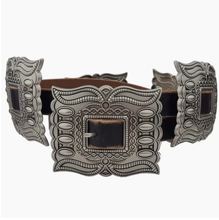 Silver Rectangular Concho Leather Belt - White Lily Boutique