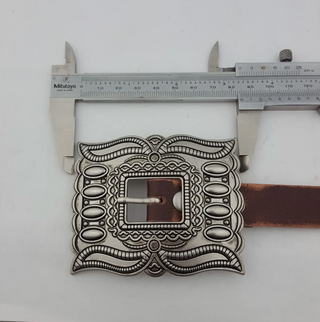 Silver Rectangular Concho Leather Belt - White Lily Boutique