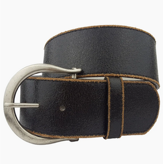 Wide Vintage Leather Belt with Horseshoe Buckle - White Lily Boutique
