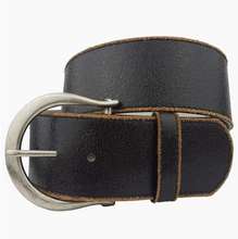 Wide Vintage Leather Belt with Horseshoe Buckle