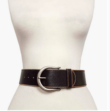 Wide Vintage Leather Belt with Horseshoe Buckle