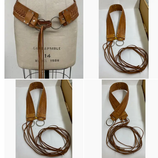 Brown Moroccan Leather Belt with strings and silver circle closure