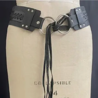 Black Leather Belt with Strings and silver circle