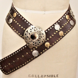 Moroccan Leather Belt Black with Coin Detail - White Lily Boutique