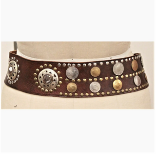 Moroccan Leather Belt Black with Coin Detail - White Lily Boutique