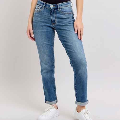 Judy Blue Mid Rise Vintage Wash Non Destroy Boyfriend Denim Jean