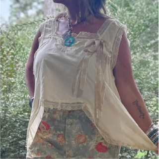 Lace in Love by Jaded Gypsy Boho lace cream oversize tank top