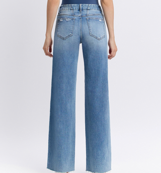 Vervet light wash mid-rise wide-leg jeans with clean cut design and raw hem detail