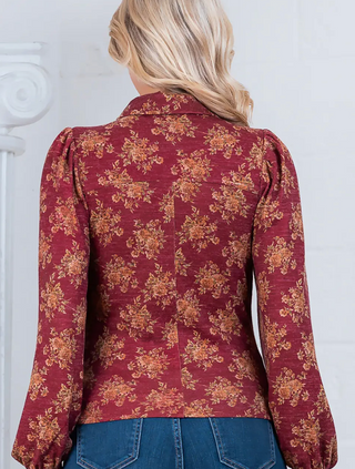 Long Puff Sleeve with Collar Button Down Top