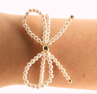 Stackable Beaded Blondes 14k gold fill beaded bracelets Pearl Bow Bracelet