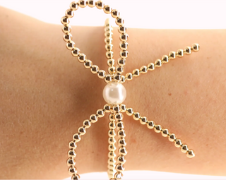 Stackable Beaded Blondes 14k gold fill beaded bracelets Gold Bow