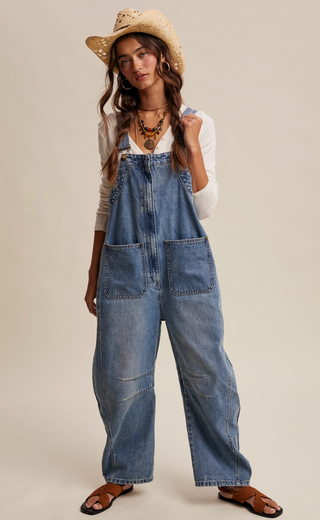 Dusty Trails Wide-Leg Denim Overalls