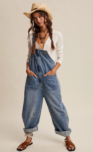 Dusty Trails Wide-Leg Denim Overalls