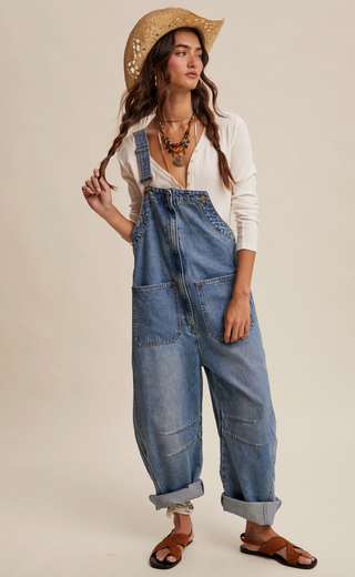 Dusty Trails Wide-Leg Denim Overalls