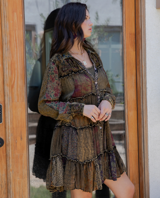 Patchwork Bohemian Multi - embroidered Babydoll Jhabla Dress Boho-inspired