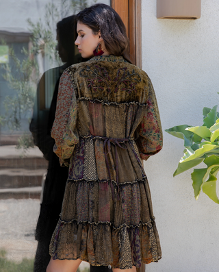 Patchwork Bohemian Multi - embroidered Babydoll Jhabla Dress Boho-inspired