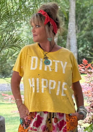 Jaded Gypsy Dirty Hippie Vintage Sunshine yellow colored vintage style graphic tee with relaxed fit