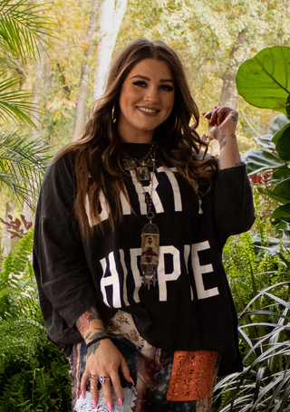 Jaded Gypsy Dirty Hippie Be Free Top in  Midnight  colored  oversized vintage style graphic tee with relaxed fit 