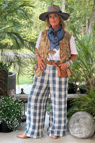 Jaded Gypsy Weaving About Pants - Navy Gingham